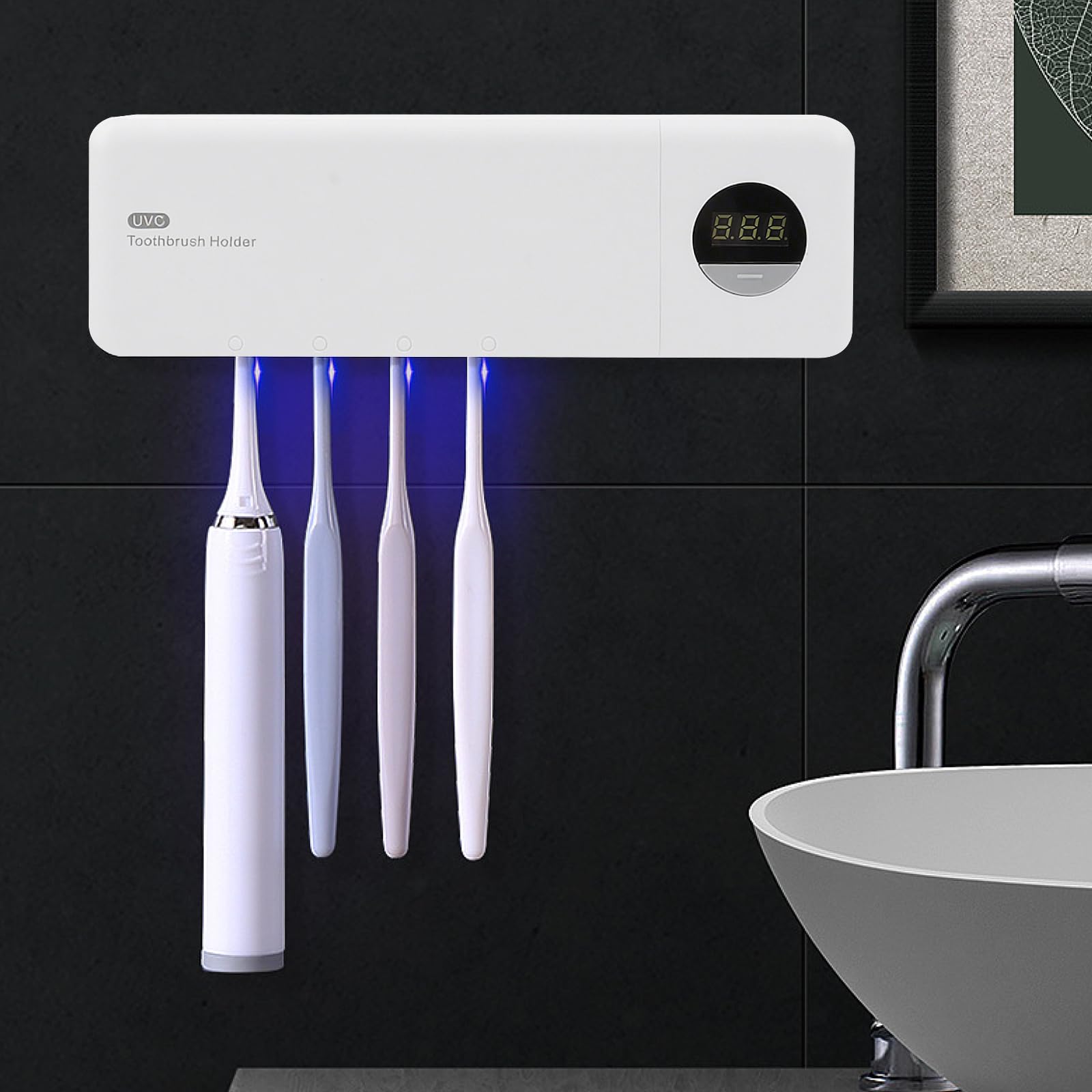 Esterilizador cepillo de dientes - Anti-UV para cepillos de baño, soporte para cepillos eléctricos de pared, carga 2000 mAh, función cronómetro