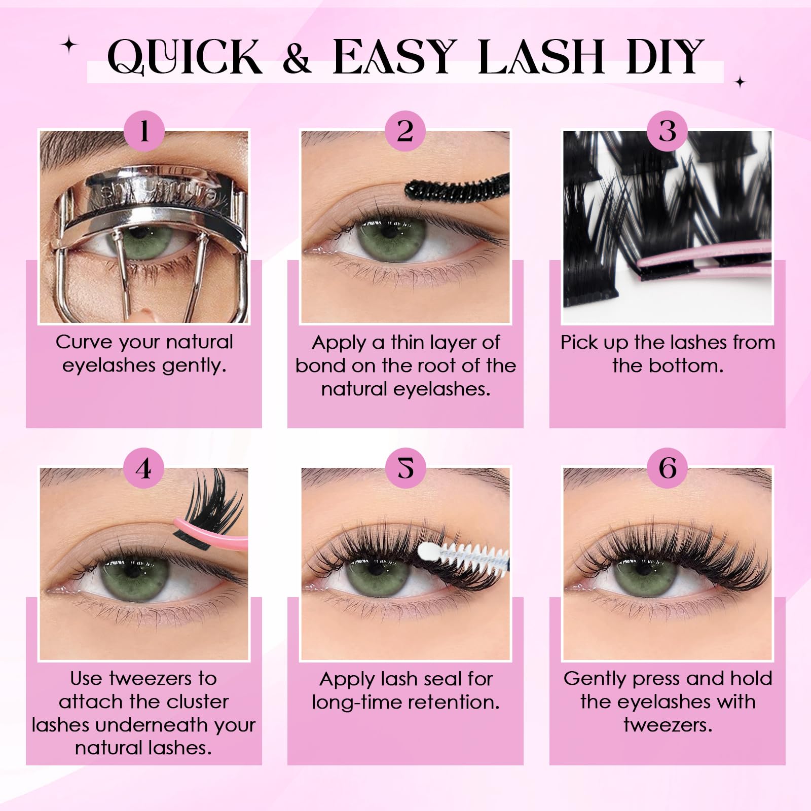 INPING Sztuczne rzęsy, 4 MIX objętość Wispy rzęsy do włosów, 8-16mm | 230 szt., przedłużanie rzęs C Curl, Lash Bond i uszczelka, pęseta, klaster Lash dla początkujących DIY w domu