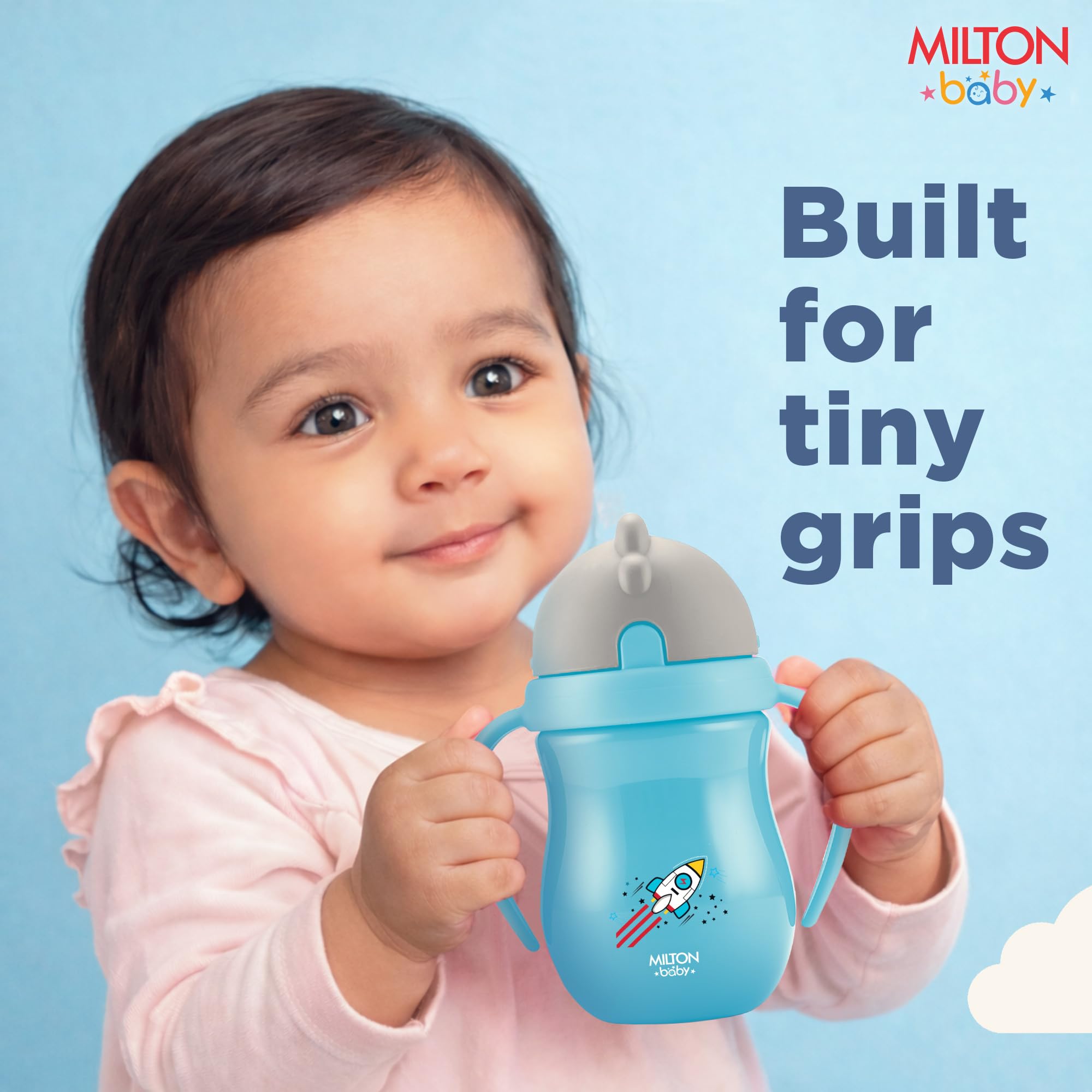 Milton Baby Flexible Straw Sipper Bottle | 360° Drinking with No-Spill Weighted Straw | BPA-Free, Food-Grade Material |Microwave & Sterilizer Safe,Sipper water bottle for kids 12+ Month,270 ml,Sky Blue 4