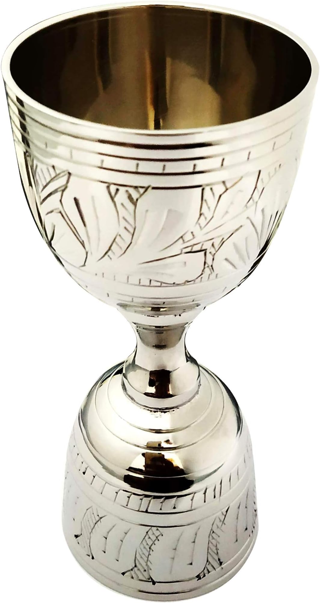 Electro Plated Nickel Silver with Chrome Finish Peg Measure Jigger, Shot Glass, Cup, 1 oz / 2 oz WITH ALLURING ENGRAVING