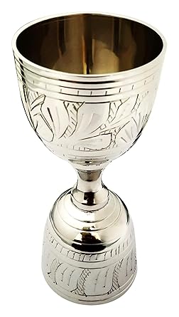 Akanksha Arts Electro Plated Nickel Silver with Chrome Finish Peg Measure Cup with Alluring Engraving (30 ml)