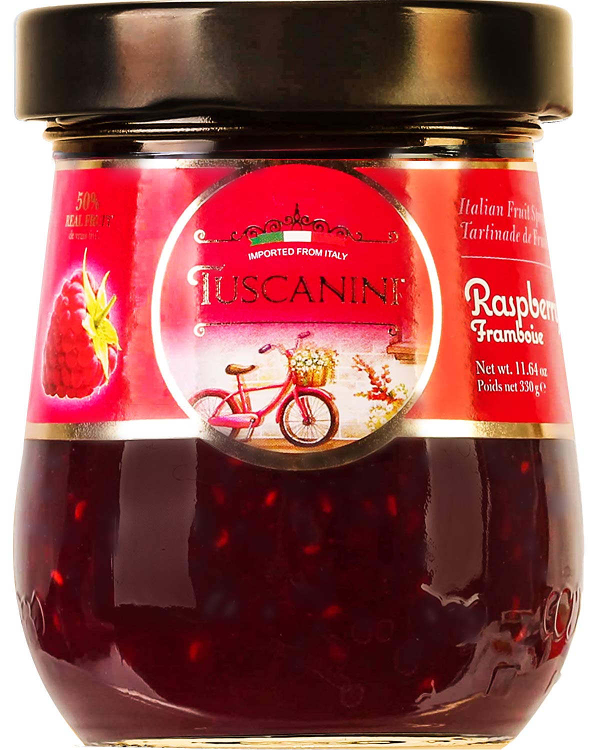 Tuscanini Premium Italian Raspberry Preserves, 11.64 oz Jar, Spreadable Fruit Jam, No High Fructose Corn Syrup, No Preservatives, Non GMO, Gluten Free