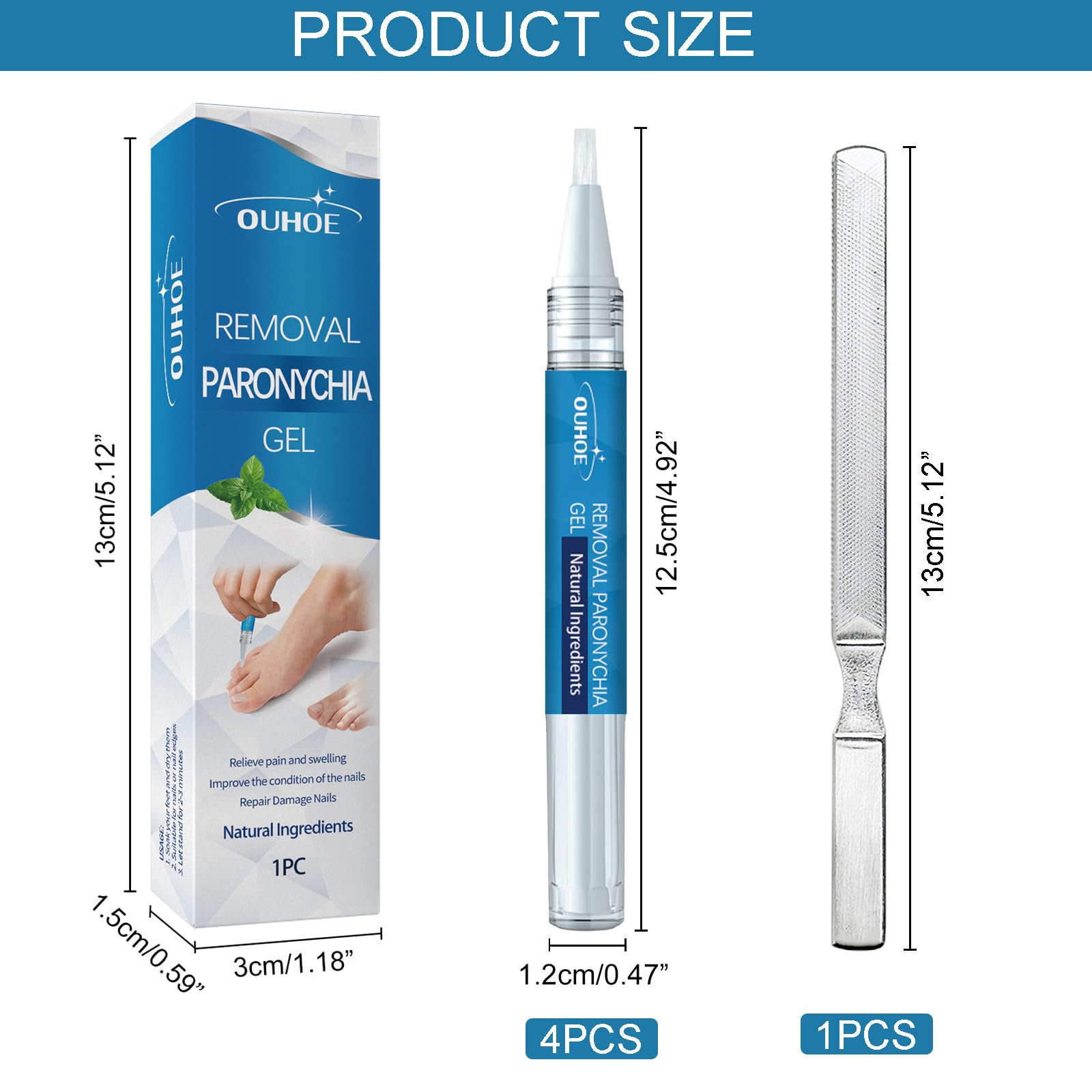 4 Pezzi Nail Care Pen, con Lima Unghie, Penna per la Cura Delle Unghie, Ricco di Ingredienti Naturali Come Burro di Karité, Olio di Chiodi di Garofano, Estratto di Timo, Vitamina E, Olio di Eucalipto
