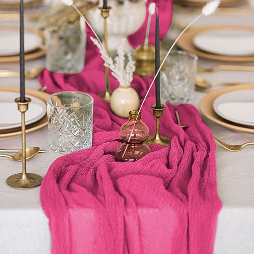 Miniatura 2 de Camino de mesa de estopilla, paquete de 6 caminos de mesa de gasa rosa intenso de 10 pies, camino de mesa de algodón, mantel de tela de queso para