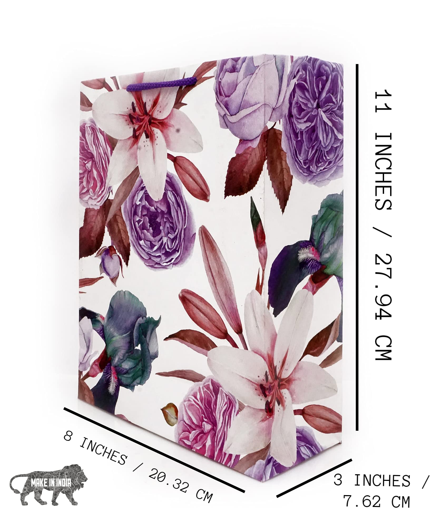 Arrow Paper Products Carry Bags Lilly Flower Return for Weddings, Birthday, Holiday Presents (Pack of 10, 28x20x7.5 cm) 2