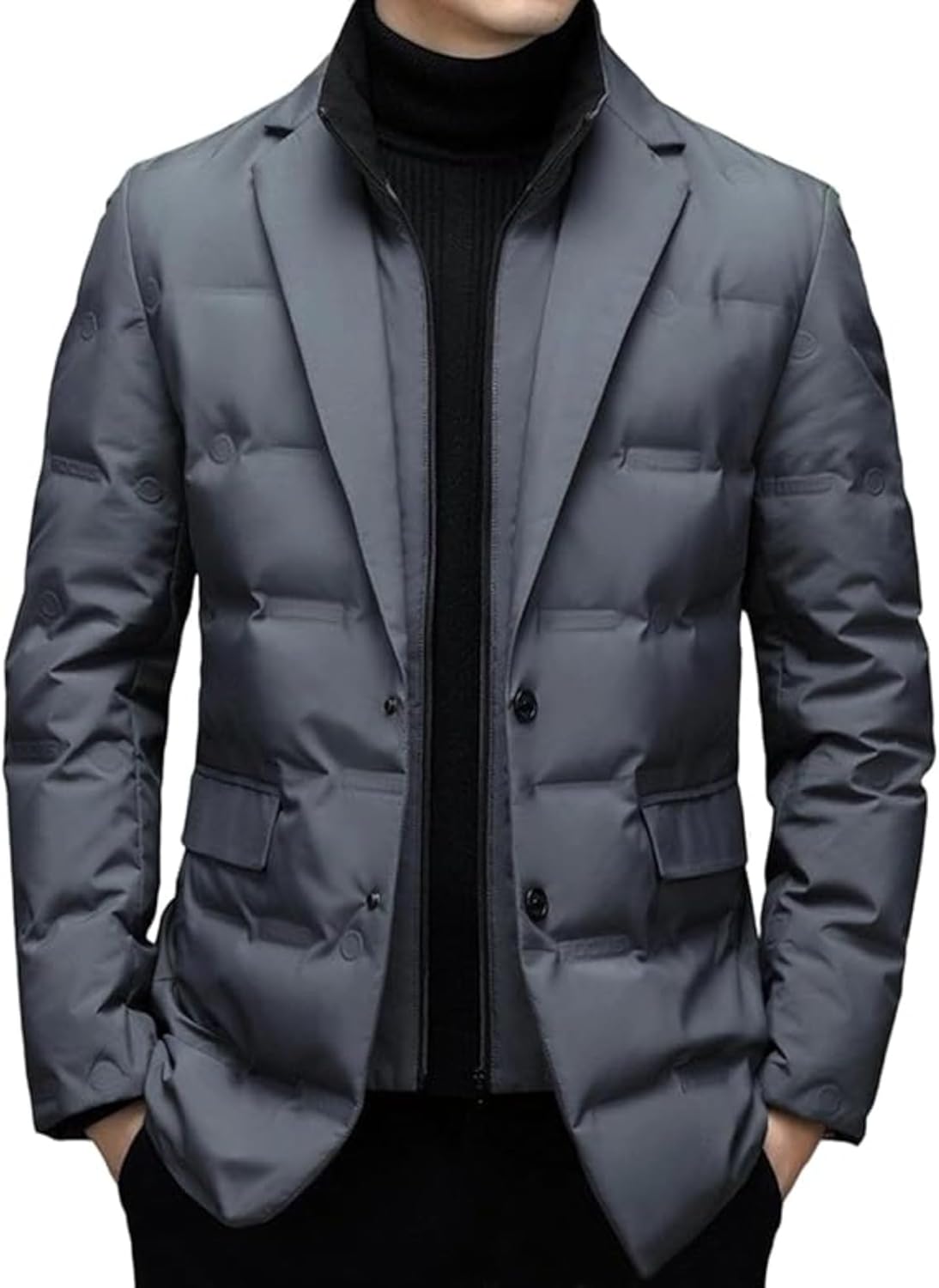 Men's Down Suit Jacket Business Casual Windproof Puffer Coat Skinny Winter Warm Padded Qulited Outwear