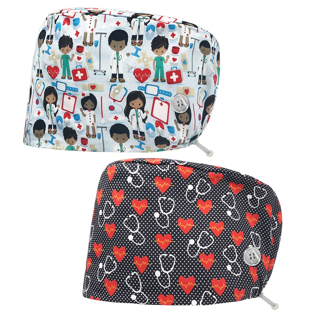 niaahinn Working Hats Doctor Nurse Caps with Button Tie Back Hats with Sweatband Multi-purpose Adjustable Hospital for Women Men (83064-83066)