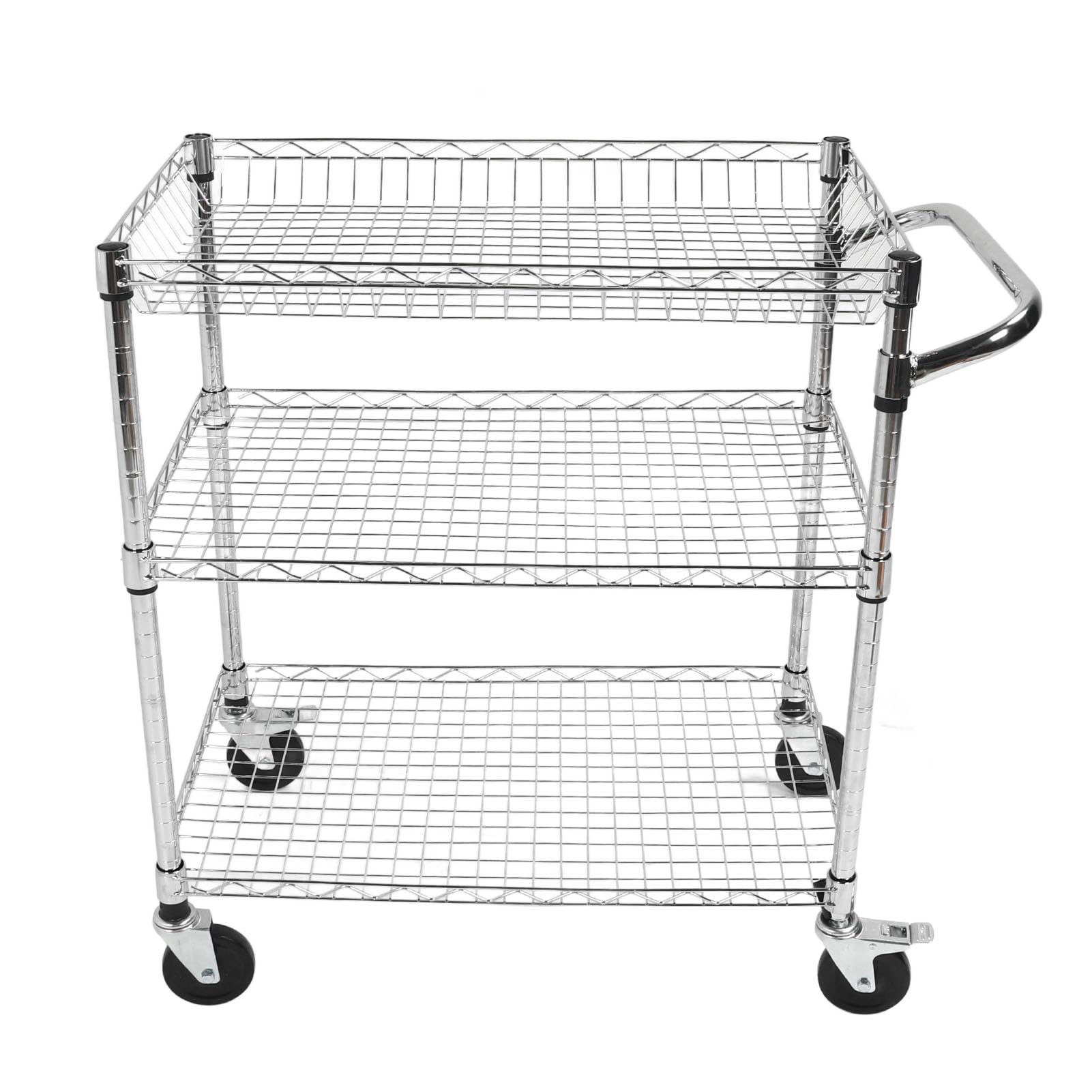 Ausla Carrello Portaoggetti con Rotelle, Carrello Portaoggetti con Rotelle a 3 Livelli in Acciaio Al Carbonio con Ripiani e Clip Regolabili, con in Metallo per Cucina Sala da Pranzo Garage Ufficio