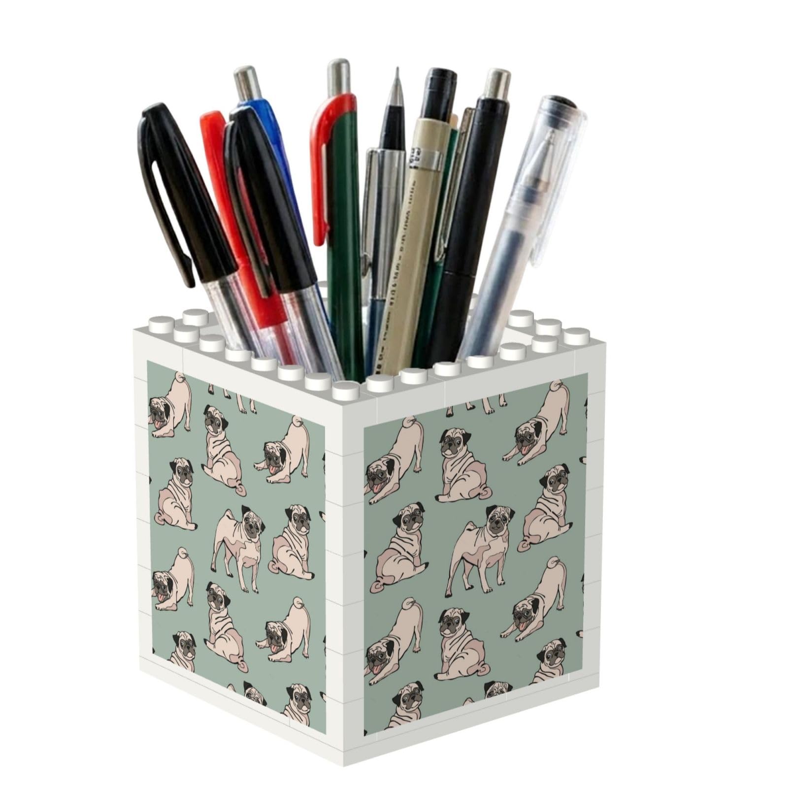 Poadnly Pug Dogs Sitting, Pen Pot Pencil Holder for Office Home School, Compact Desk Organiser for Office Stationery