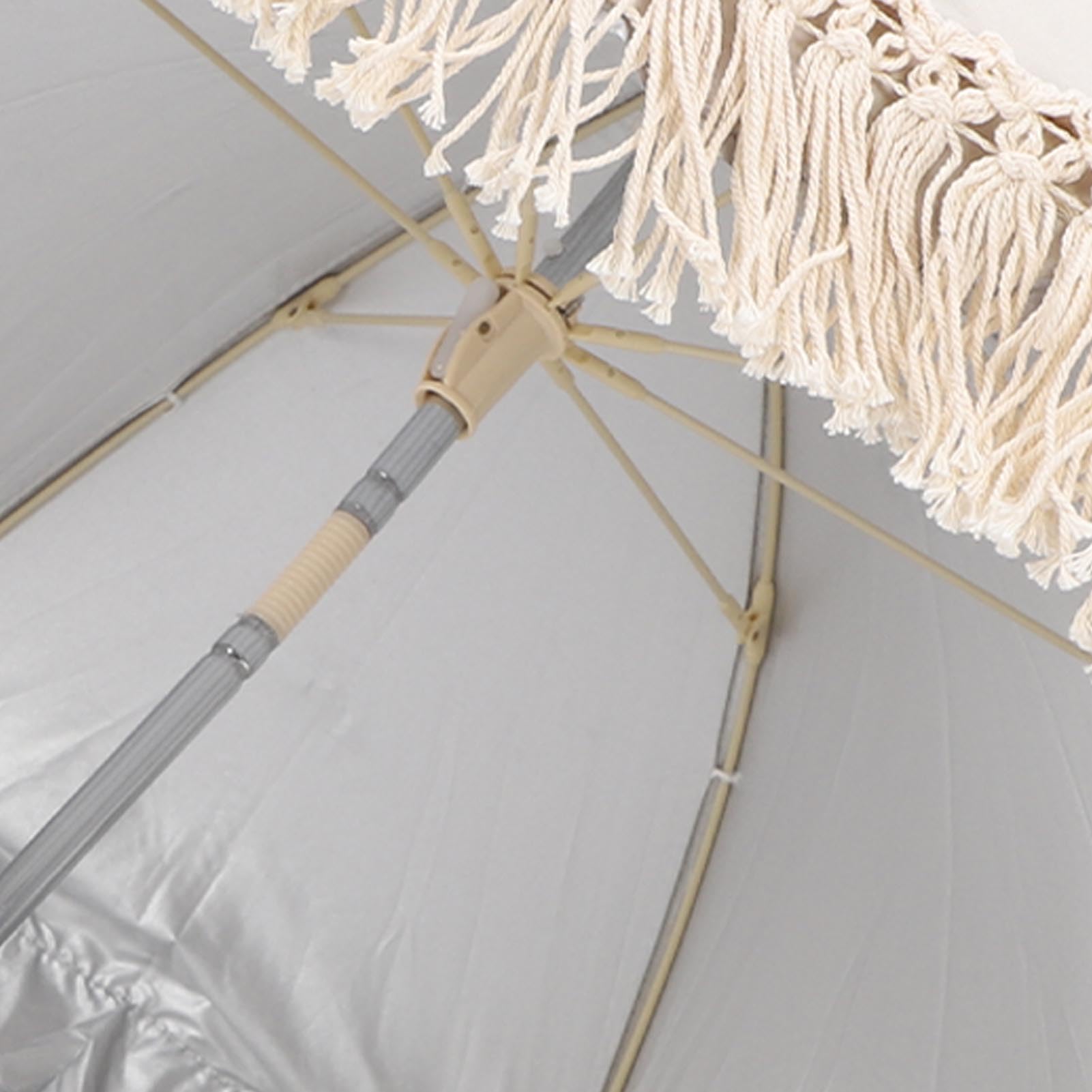 Parasol de Poussette pour bébé, Accessoire de Poussette Facile et Polyvalent pour les Amis avec des Nourrissons, Parapluie de Soleil en Tissu Oxford avec des Glands (Beige avec