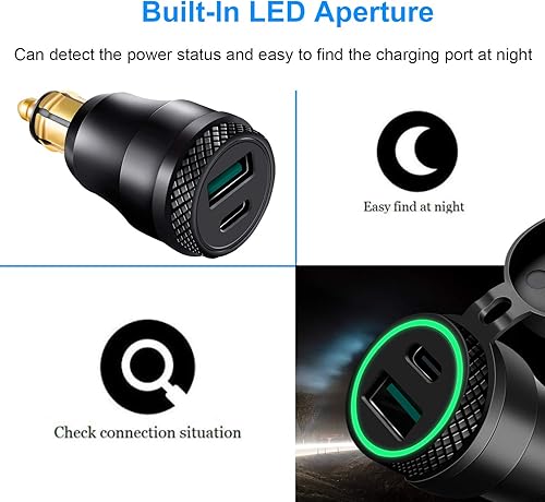 Miniatura 10 de Cllena DIN Hella Plug to Quick Charge 3.0 USB Charger & Type C Power Delivery Adapter for BMW Motorcycle (azul)