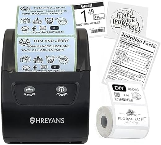 SHREYANS 58mm Mini Inkless Label Maker (2 in 1) – Thermal Barcode Labels & Receipt Printer (50×25 Label Combo) Free 500 Labels | Easy to Connect…