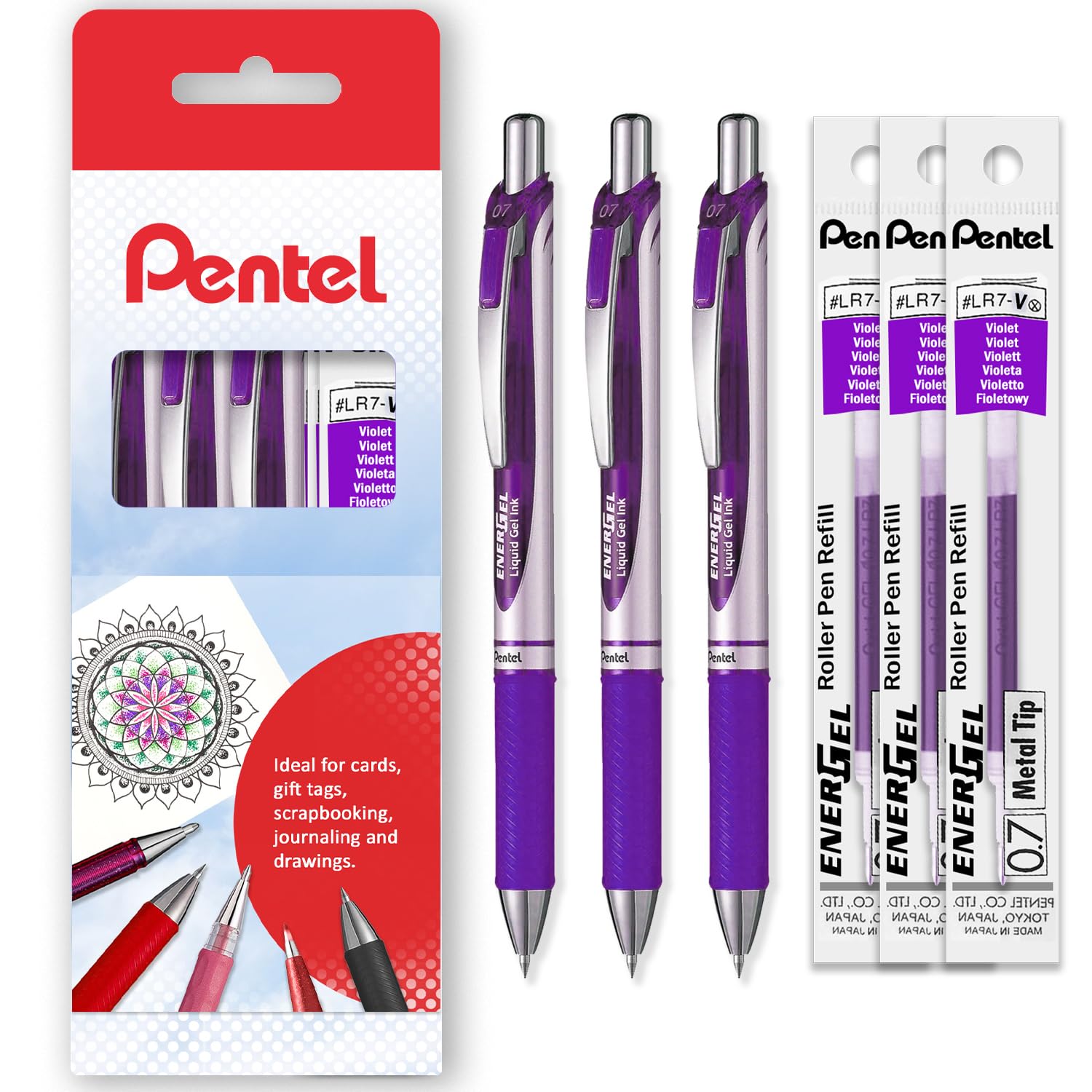 Pentel EnerGel XM BL77, Retractable Liquid Gel Ink Pen, 0.7mm, 54% Recycled, In Envelope Gift Packaging