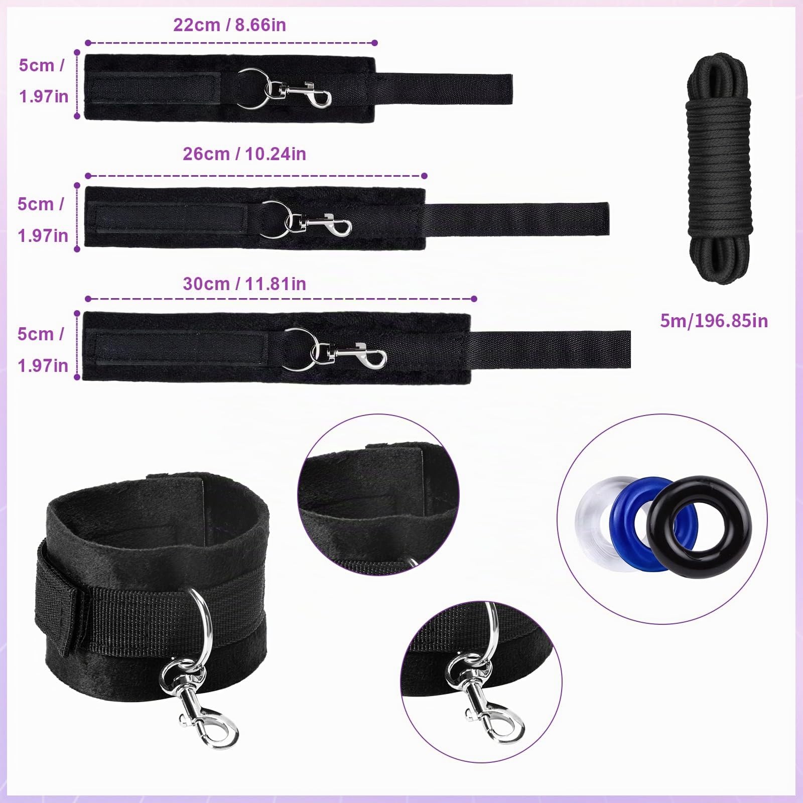Kits de Bondage 39 Pièces, Qoosea Ensemble de Contention au Lit pour Femme Couple