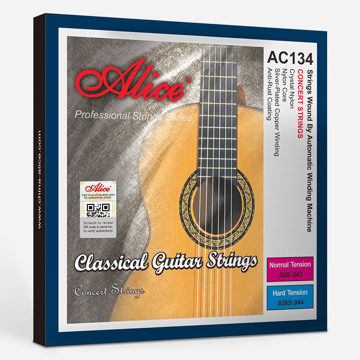Alice Classical Guitar Strings 0285-044 Nylon Core Strings with Anti-Rust Coating Hard Tension, 2 Sets