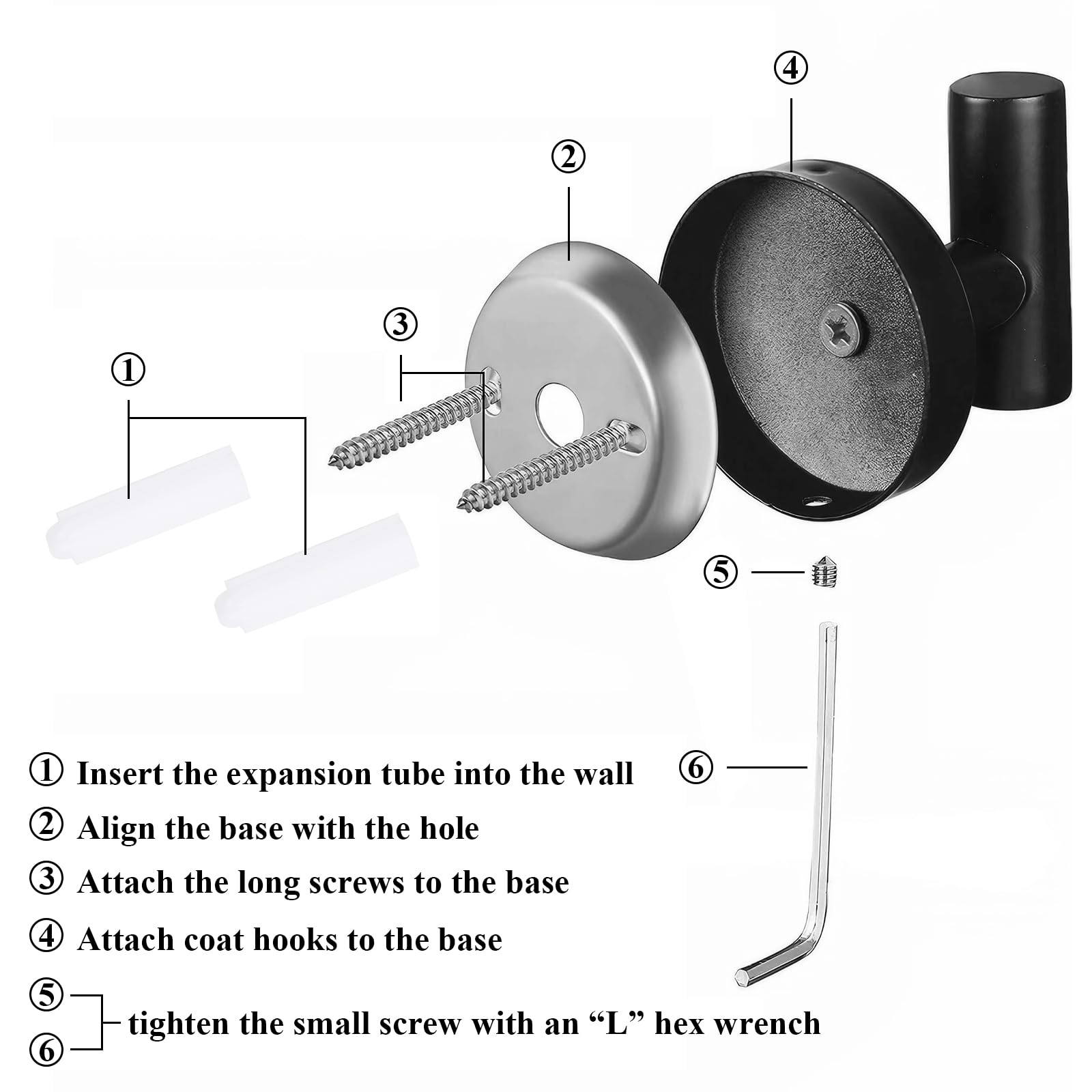 4 Piezas Ganchos para Abrigos Montados en Pared, Ganchos para Toalla, Gancho de Acero Inoxidable con Tornillos, Colgador Toalla Baño, Colgar Pared Gancho Negro Mate, para Baño Ducha Cocina