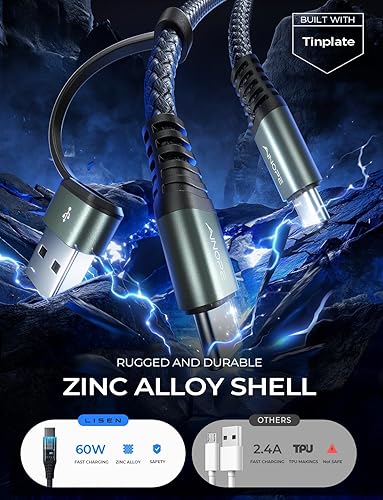 Vista 62 de AINOPE Cable USB C a USB C, paquete de 2 cables USB C de 3 pies de carga rápida con adaptador USB a USB C, cable USB a USBC de 60 W para iPhone 17