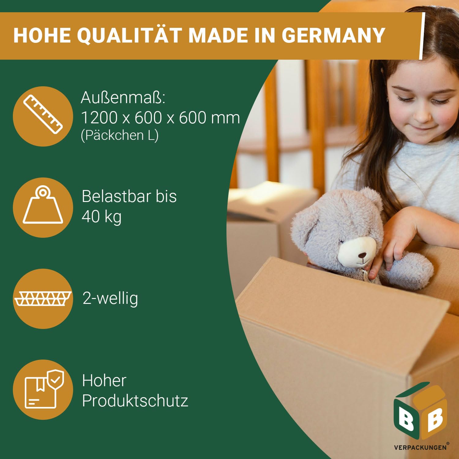 BB-Verpackungen 5x Faltkartons 1200x600x600mm 2-wellig braun (5 Stück)| Großer Versandkarton, ideal als Warensendung, DHL Paket, GLS/DPD XL-Paket