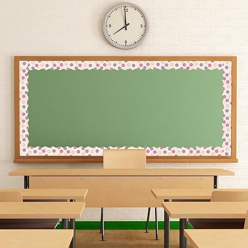 Miniatura 5 de Whaline Bordes de tablón de anuncios retro Groovy de los años 70 de 82 pies, decoración de cara de flores, bordes pastel rosa y verde, calcomanías