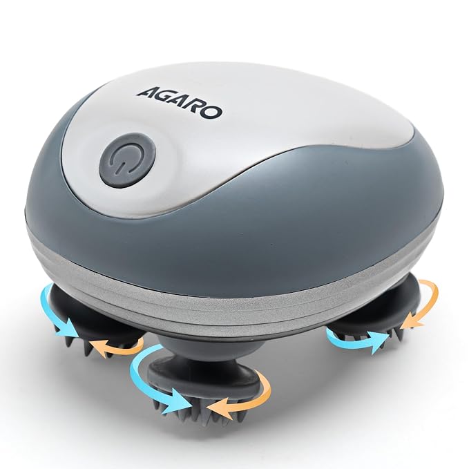 AGARO Scalp Massager, Stress Relief & Relaxation, Handheld & Portable, Rechargeable Electric Head Kneading Massager, 3 Speed Modes, Head Scratcher Massager for Hair Growth, Deep Clean, SM3675, White