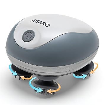AGARO Scalp Massager, Stress Relief & Relaxation, Handheld & Portable, Rechargeable Electric Head Kneading Massager, 3 Speed Modes, Head Scratcher Massager for Hair Growth, Deep Clean, SM3675, White