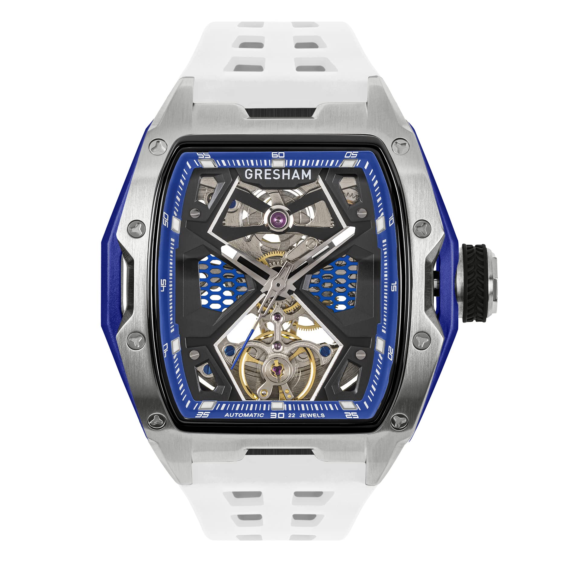 Gresham GI Special Edition Stainless Steel Tonnaeu Case White and Blue Colourway Watch G1-0001-WHT