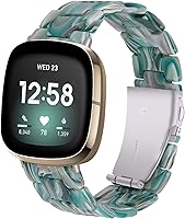 Vista 19 de Miimall Compatible con Fitbit Versa 3/Sense, bandas de resina para mujeres y hombres, correa de repuesto de acero inoxidable súper ligera