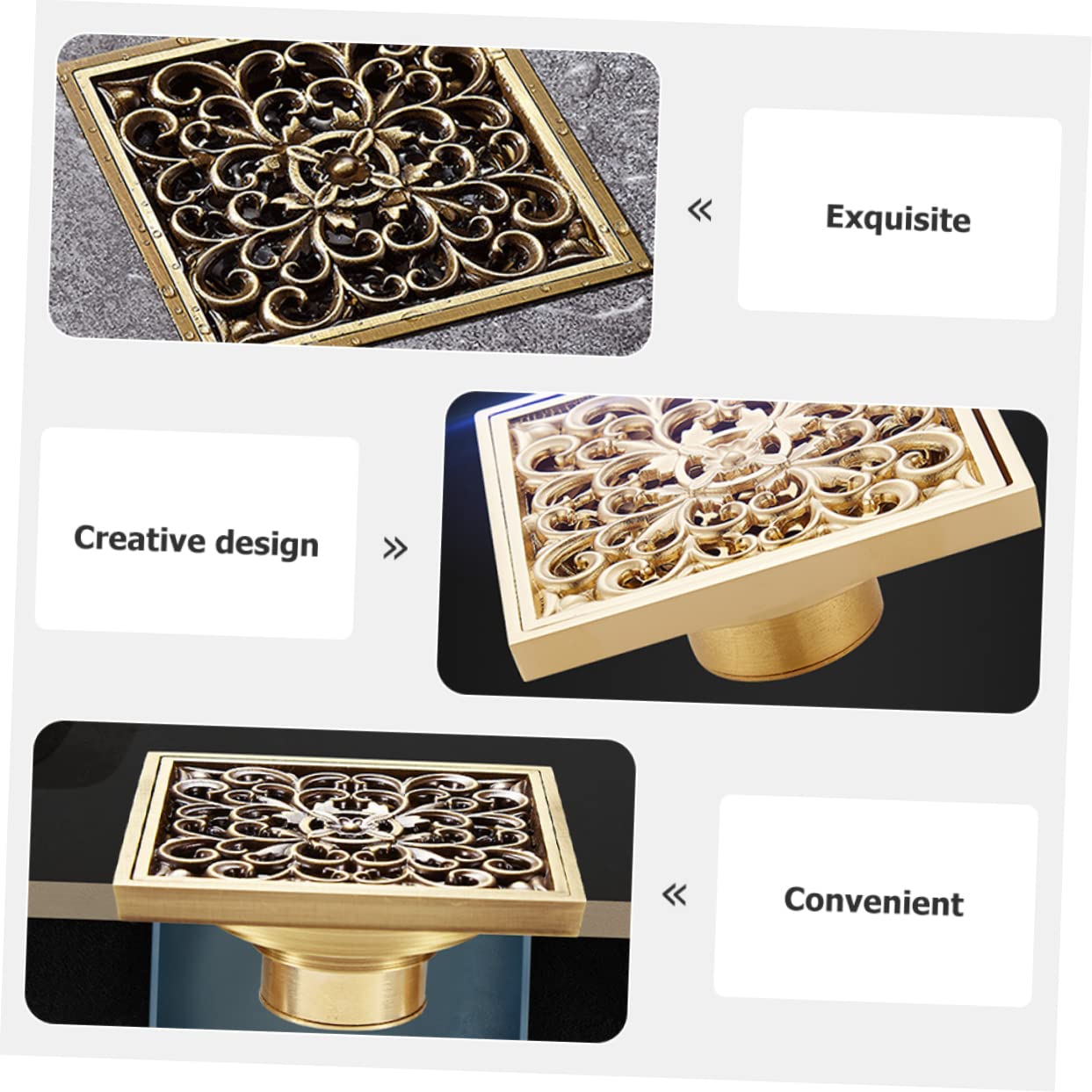 Scarico Europeo Ottone, Quadrato Pavimento Stile Doccia in Coperchio Antico, Filtro Robusto, Resistente alla Corrosione per Bagno