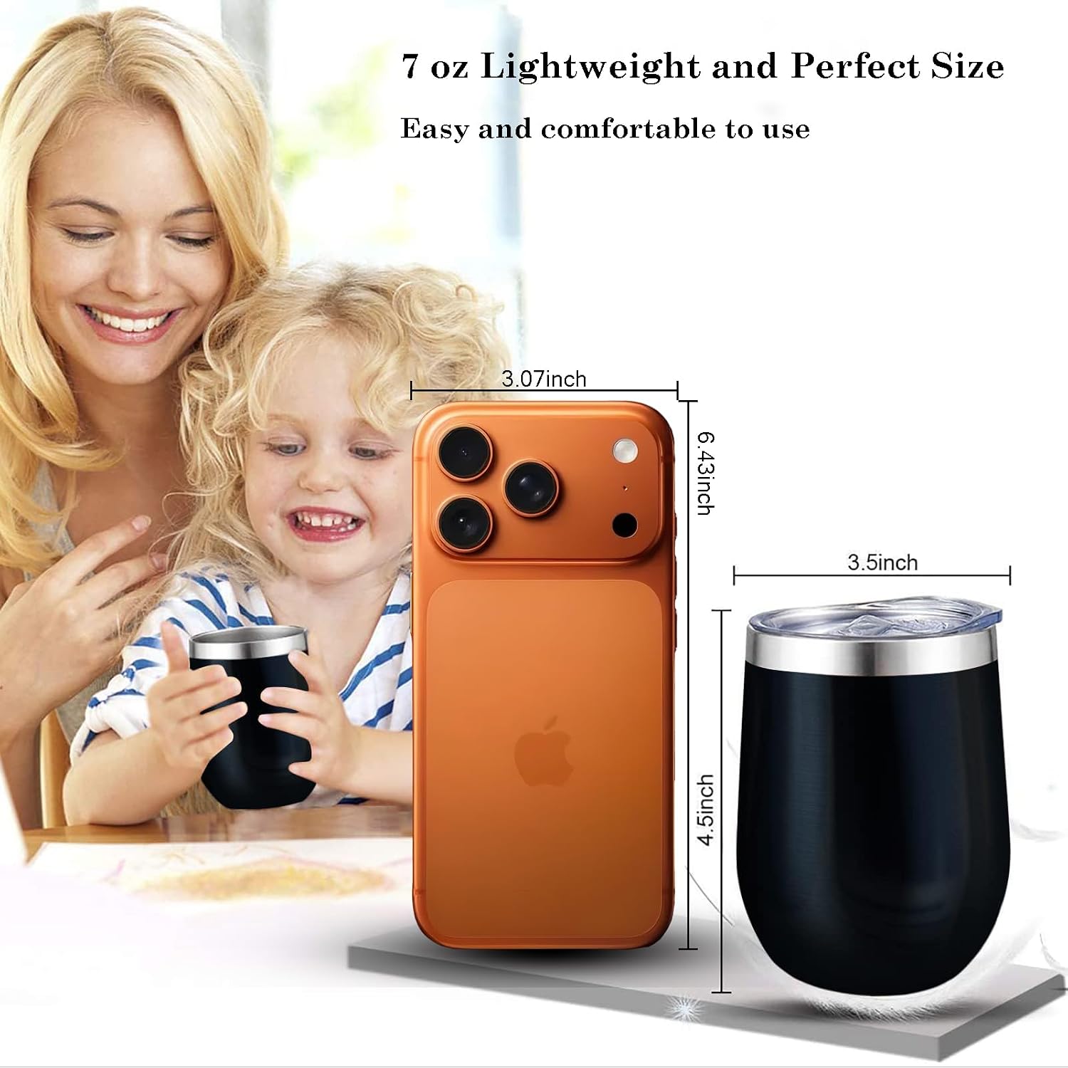 Stainless Steel Wine Tumbler With Lid and Straw, 2 Pack 12oz Travel Mug, Keep Cold & Hot, BPA-Free, Double-Walled Vacuum Insulated Coffee Cup, Camping Gift for Women (Black + Rose Gold)