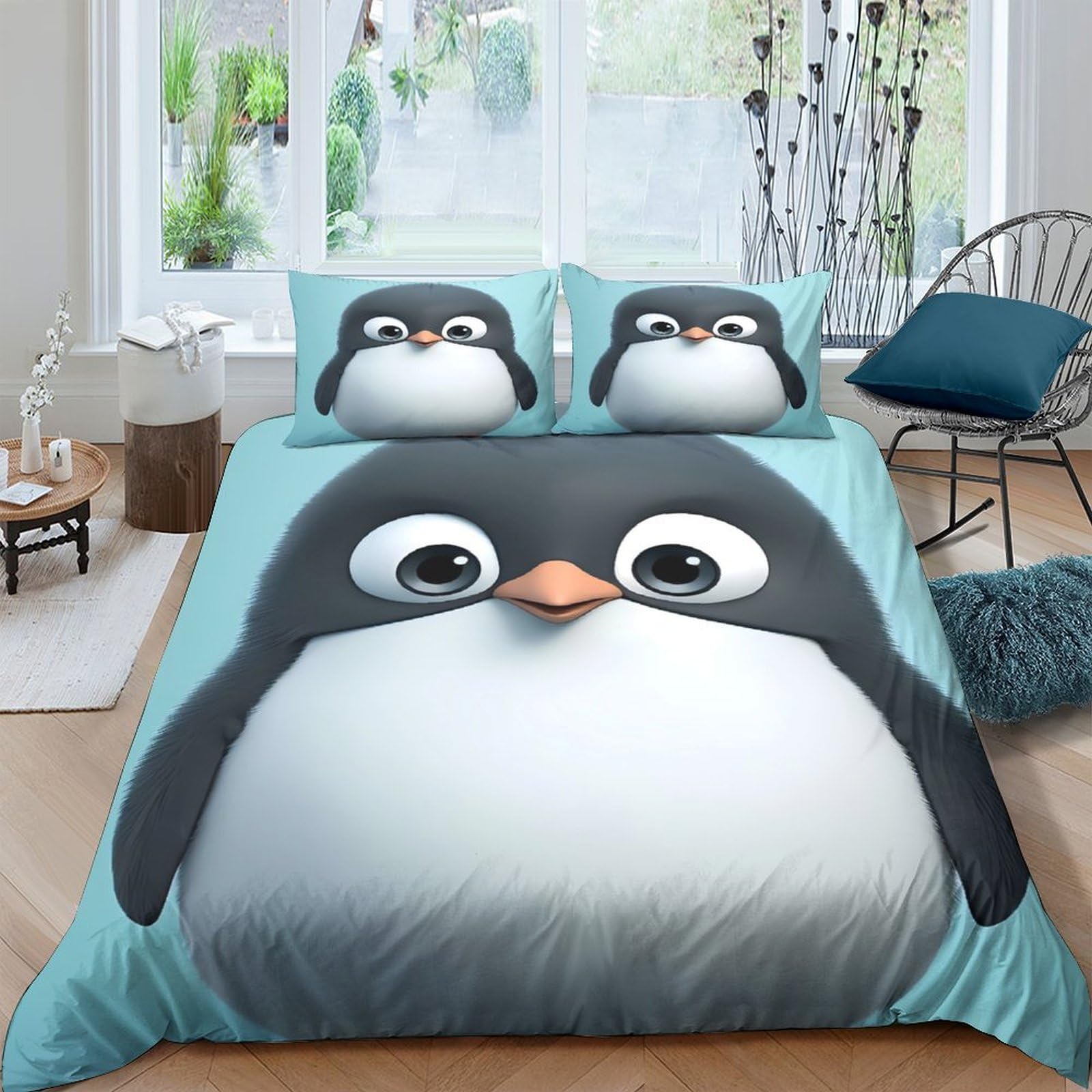 Ctjqhvkz Style-9 3D Printed Cartoon Penguin Fitted Sheet Microfiber Soft Blue Animal Mattress Cover For Bedroom Dorm Room Decor Single（135X200cm）