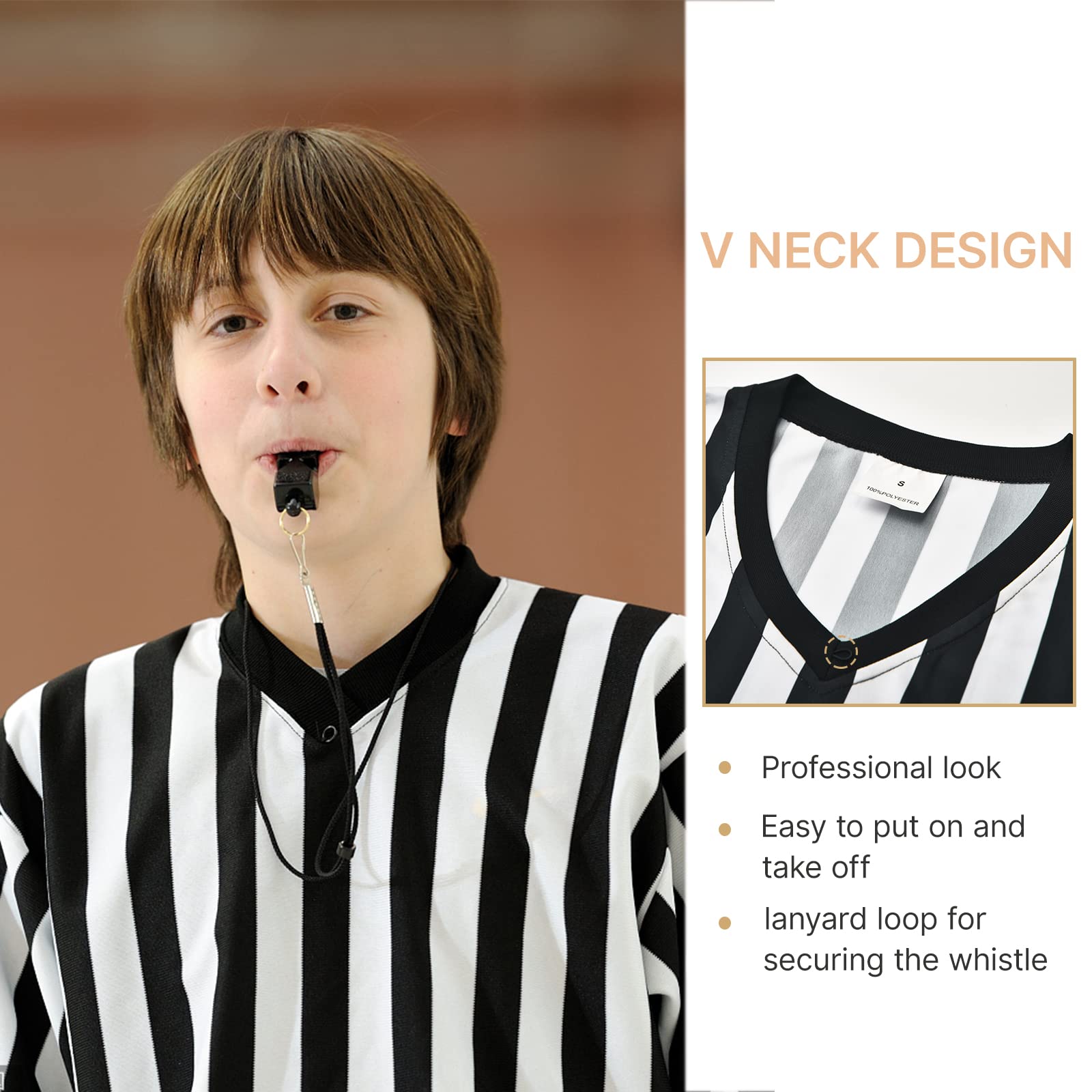 Thapower Maglietta da arbitro per bambini e ragazzi, a righe bianche e nere, per bambini