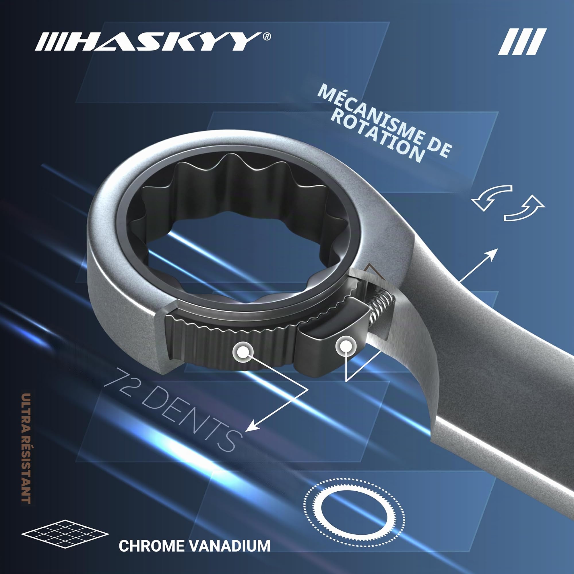 HASKYY Lot de 12 clés à cliquet I clés à fourche 8-19 mm - système métrique