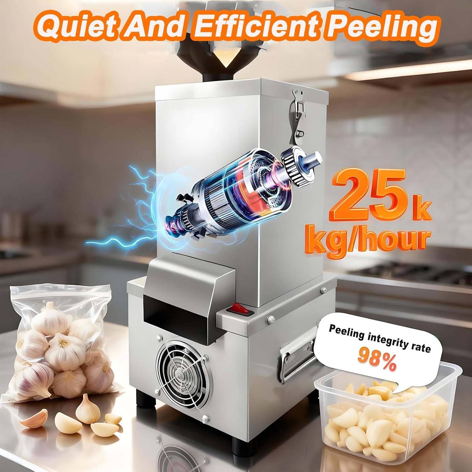 200W Automatic Garlic Peeler, Electric Garlic Peeler Machine, Industrial Garlic Peeling Machine, Electric Garlic Separating Machine with Detachable Feed Inlet