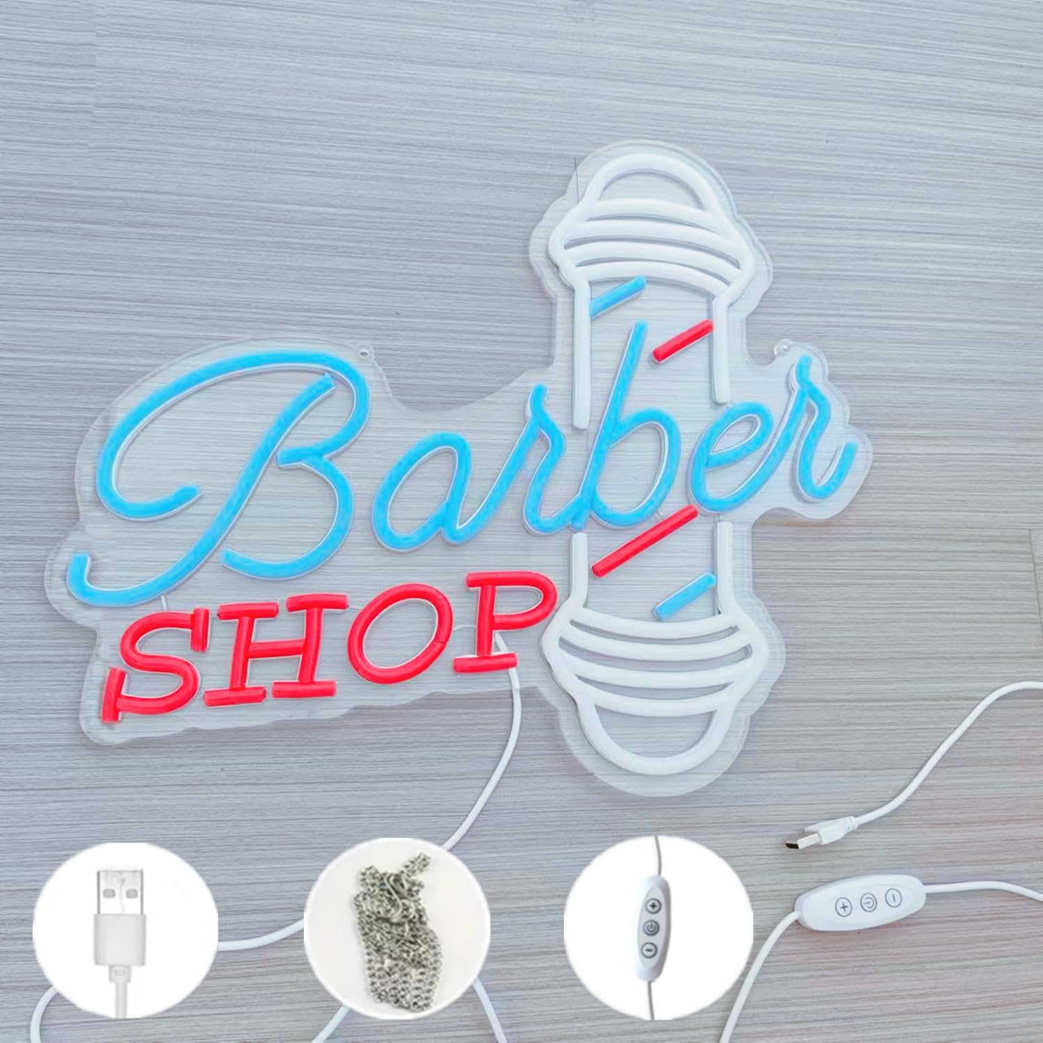 Insegna al neon a LED dimmerabile per barbiere e parrucchieri, decorazione da parete e finestra, materiale acrilico riutilizzabile, 40 x 34,5