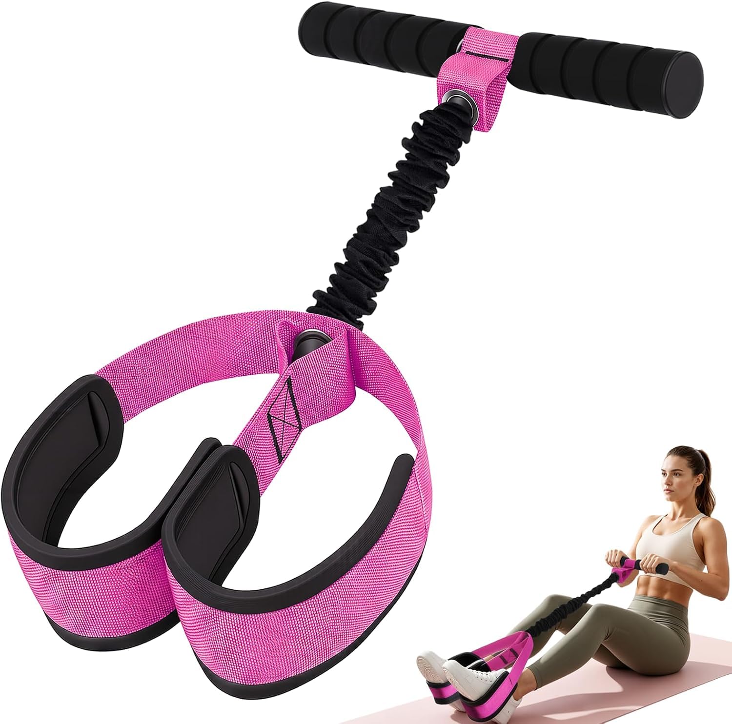 TOMSHOO Fitnessbänder mit Pedal, Bauchtrainer Zuhause für Full-Body Übungen | 55lbs/75lbs Widerstandsband mit Griff, Sit-Up Trainingsgeräte für Fitness Abnehmen Training Yoga