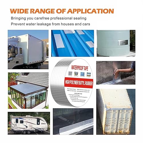 Miniatura 8 de CAKRETY Cinta adhesiva de butilo (2 pulgadas de ancho x 16.4 pies de largo x 6 rollos), cinta selladora impermeable, para reparación de caravanas,