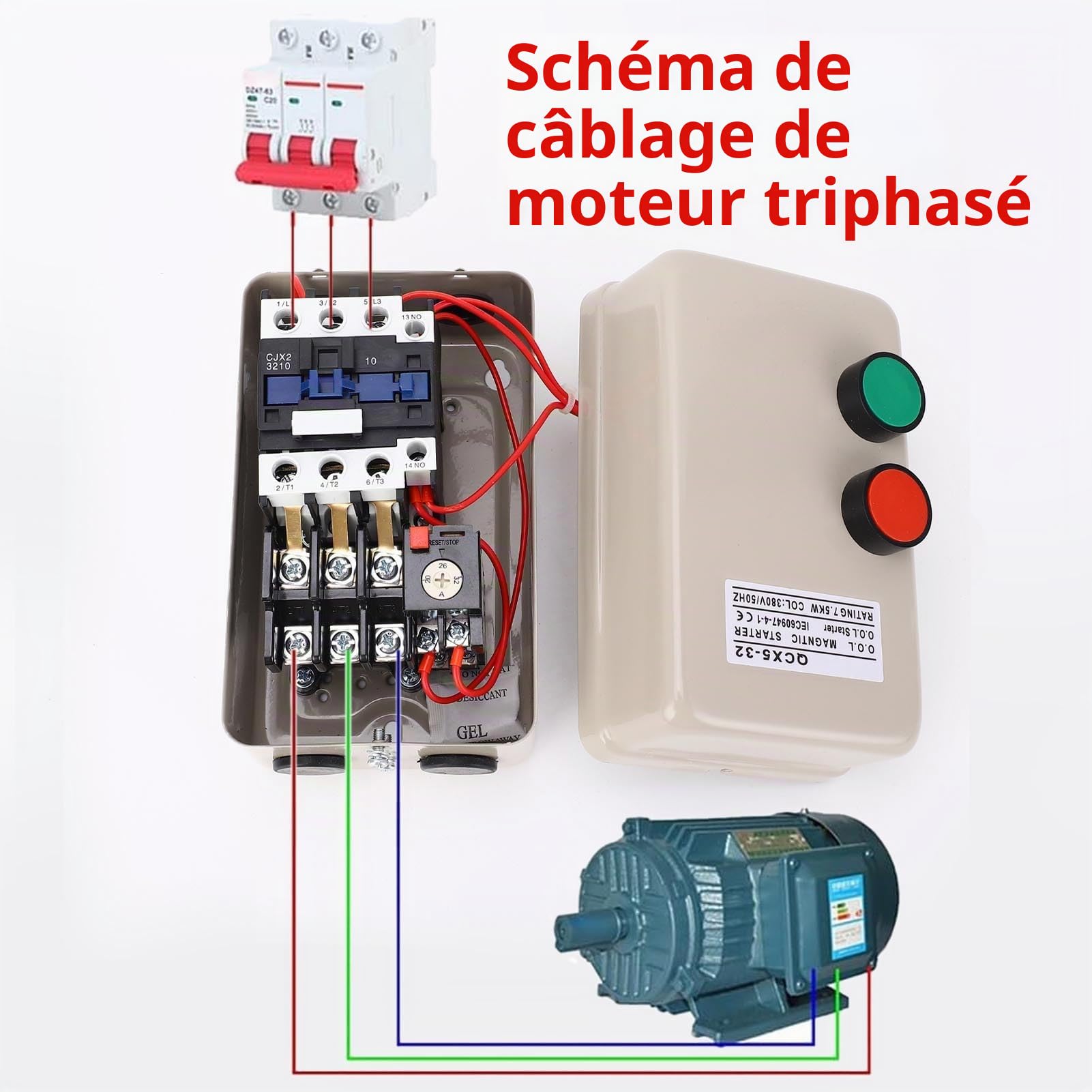 7,5 kW Interrupteur de commande magnétique pour moteur électrique monophasé 220-240 V et triphasé 380 V avec protection contre les surcharges