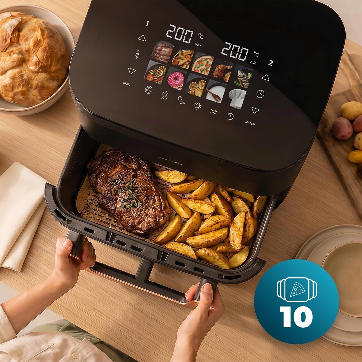 Cecotec Friggitrice ad Aria senza Olio 11 L Cecofry&Grill Smokin' 11000 Hot. 2800 W, Temperatura Regolabile 40-200 °C, 10 Menu, Piastra Grill, 3 Resistenze, Affumicatore Integrato, Air Fryer