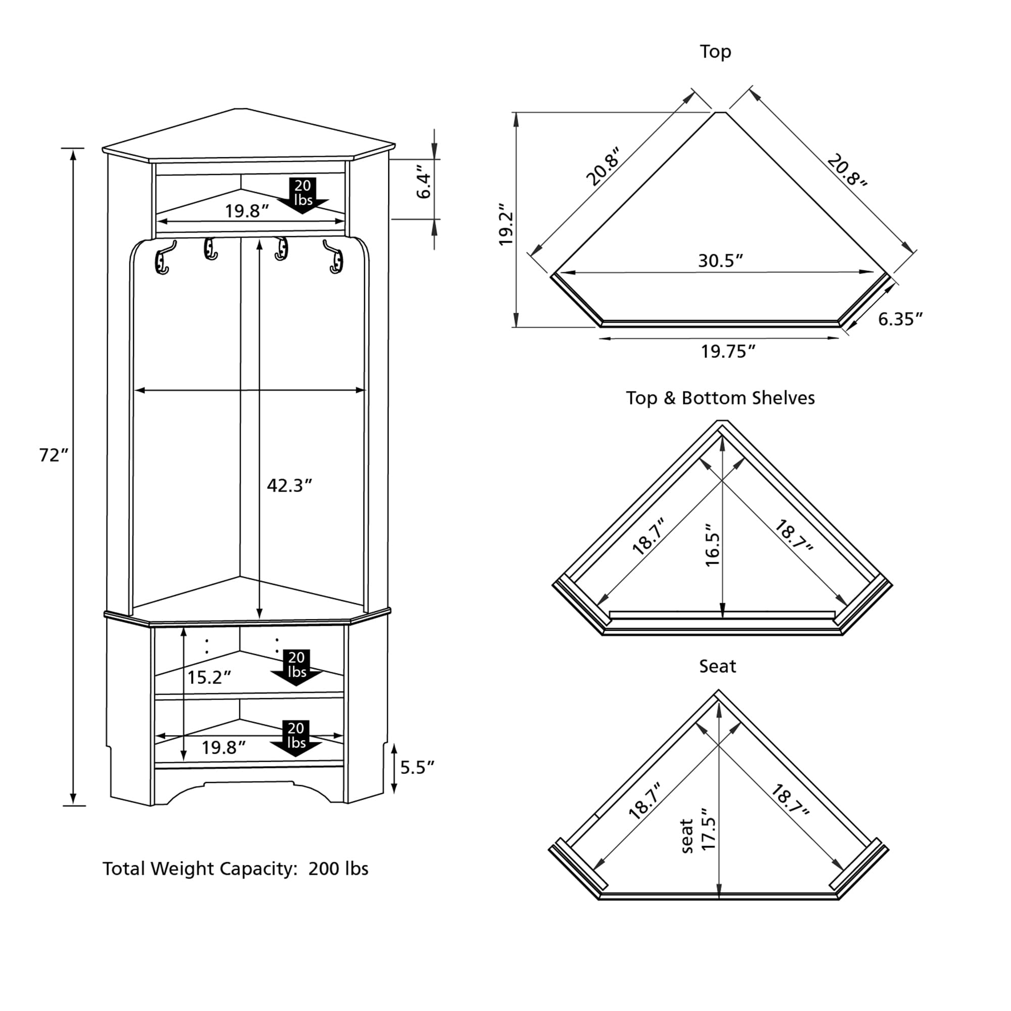 Prepac Gray Corner Hall Tree Multifunctional Corner