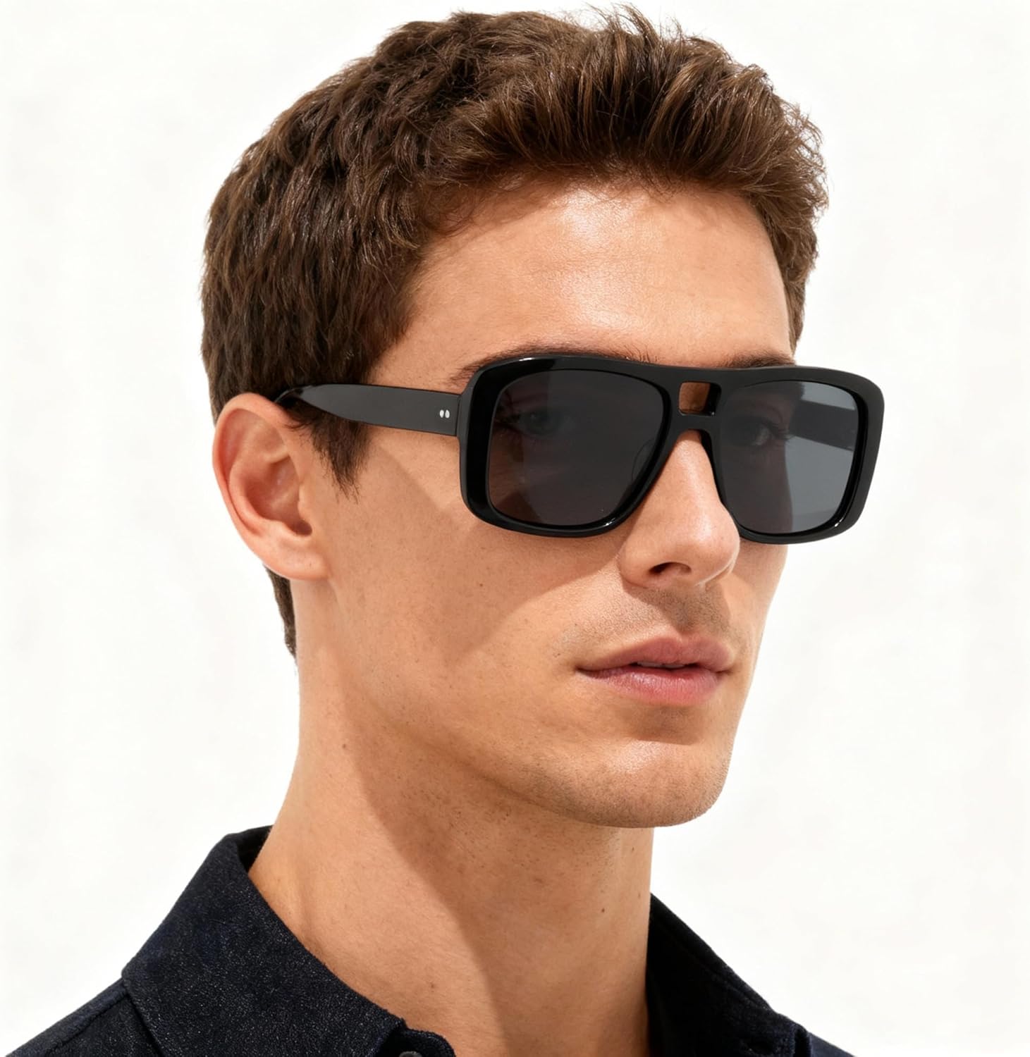 JS2505 Aviator Rectangle Polarized Men's Acetate Sunglasses Double Bridge