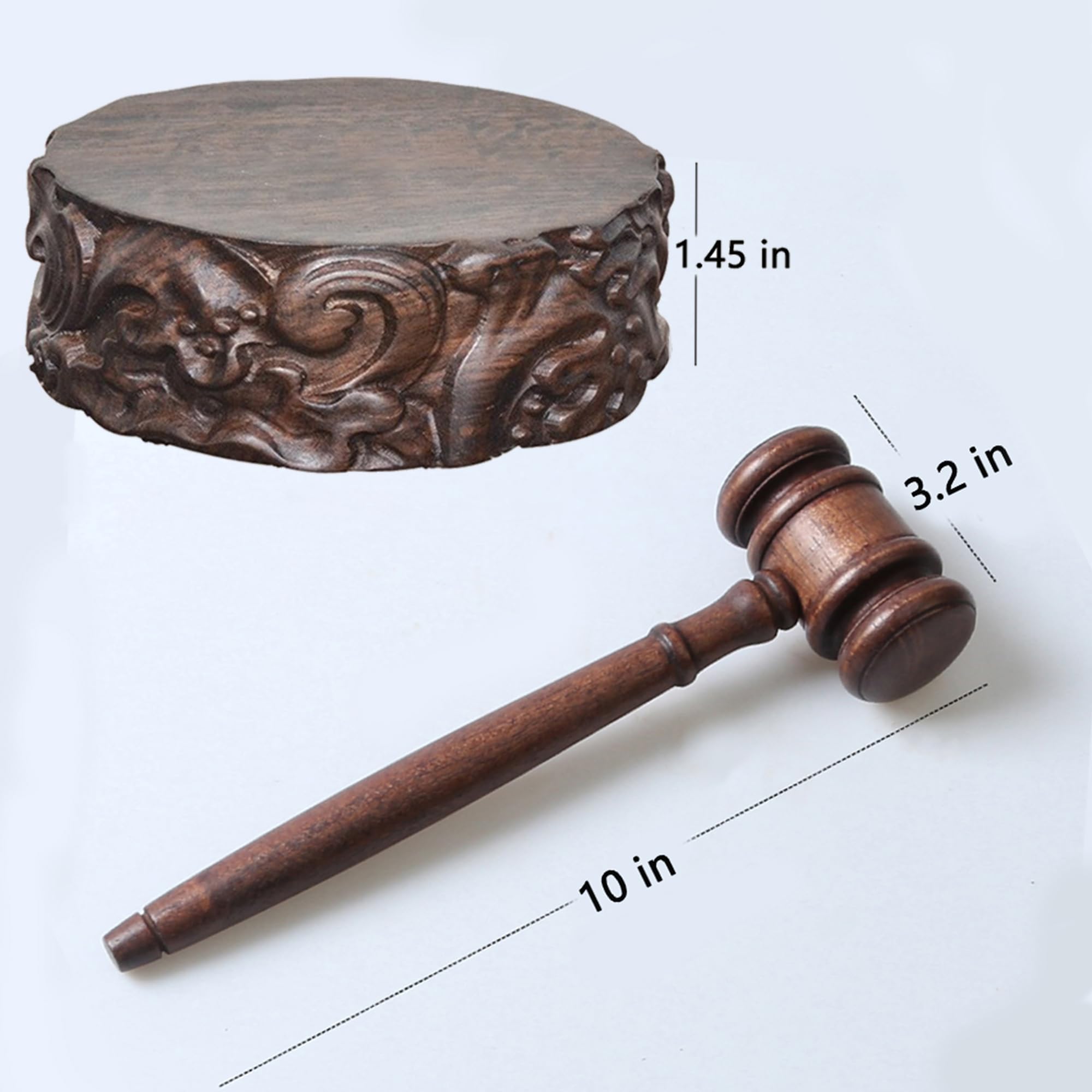 Martello Da Giudice In Legno Con Base - Fatto A Mano Per Avvocati, Aste, Giochi Di Ruolo