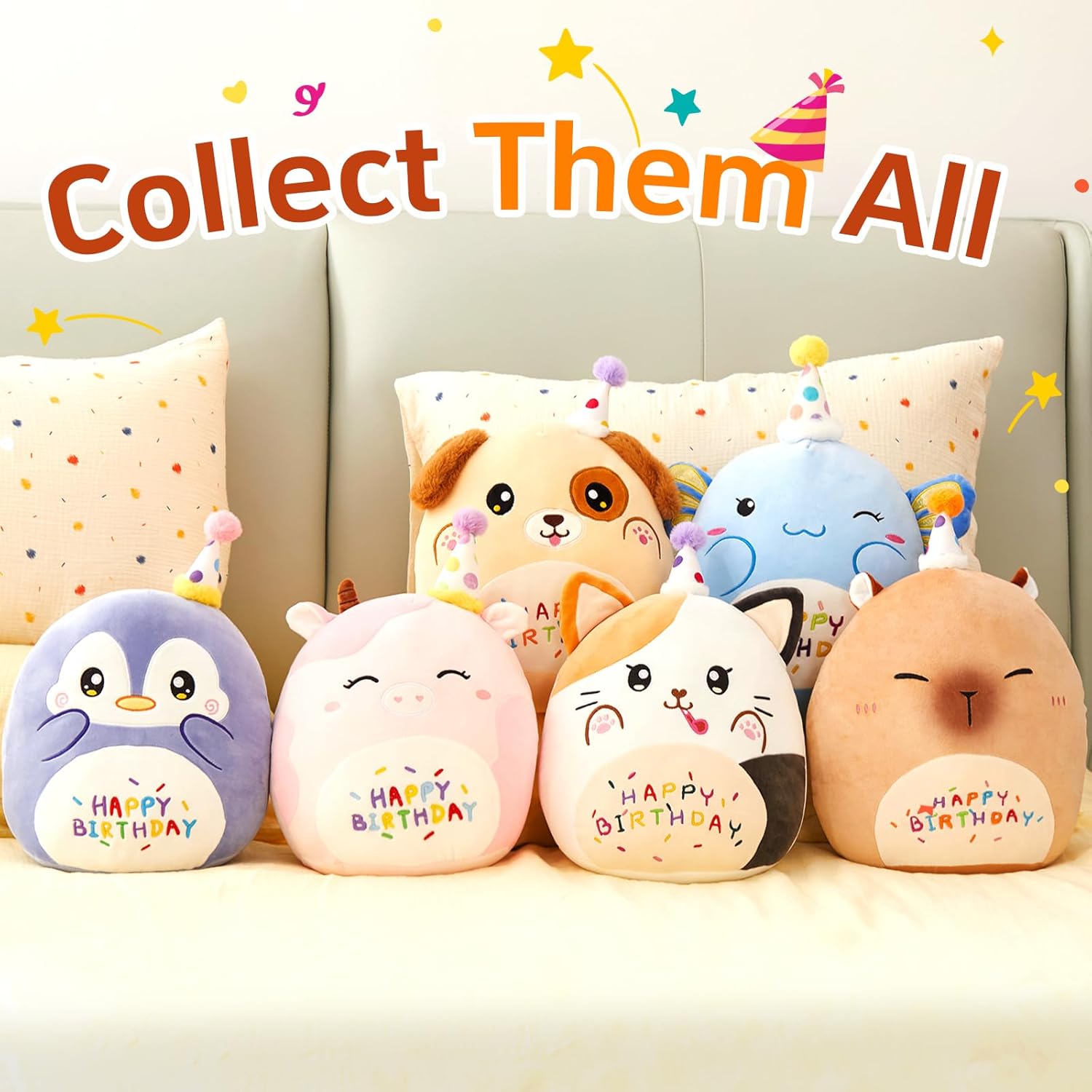 14'' Cute Capybara Plush Pillow, Squish Capybara Plushie Toys, Kawaii Birthday Gifts for Kids Toddlers Girls Boys Party Decor