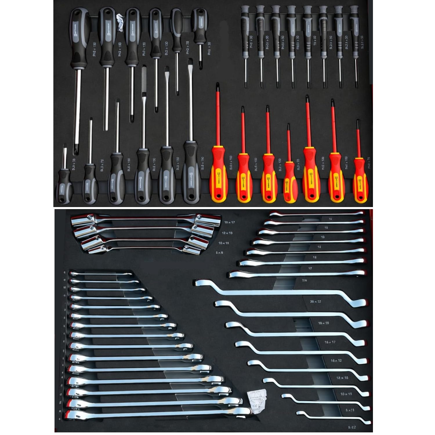 GrecoShop Carrello XXL Attrezzi Professionale Completo 7 Cassetti + 1 Armadietto, Utensili Inclusi, Chiusura a Chiave, Organizer, Ruote, Struttura Rinforzata, Carbon Look, Ideale per Garage Officina