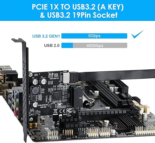 Miniatura 10 de Tarjeta de expansión PCI-E 2X a USB3.1 A-Key Gen2 frontal tipo C, 10 Gbps tipo E interno de 20 pines conector de panel frontal, adaptador PCI