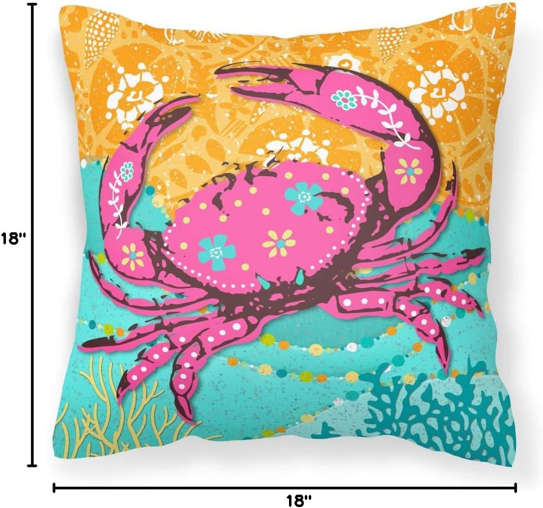 Caroline's Treasures VHA3028PW1818 Coastal Pink Crab Fabric Decorative Pillow Machine Washable, Indoor Outdoor Decorative Pillow for Couch, Bed or Patio, 18Hx18W