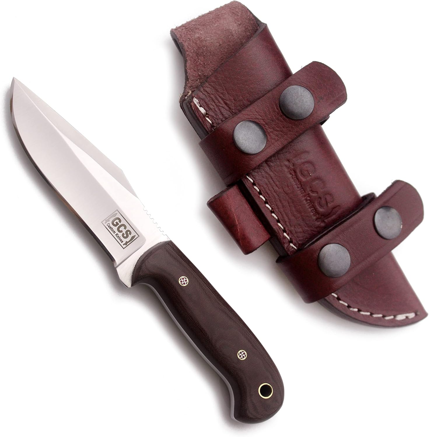 GCS Handmade Micarta Handle D2 Tool Steel Tactical Hunting Knife with leather sheath Full tang blade designed for Hunting & EDC GCS 317