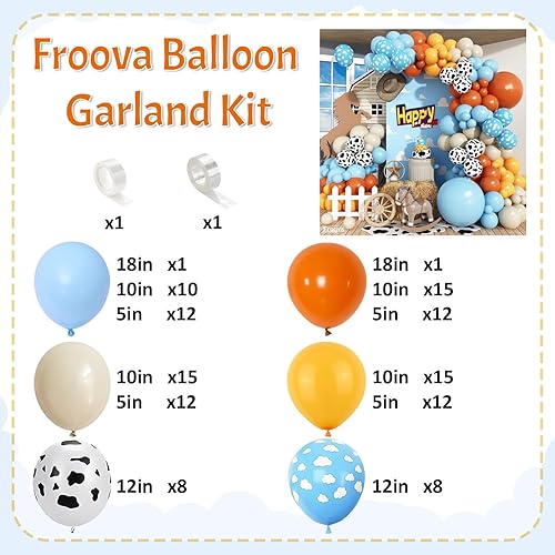 Miniatura 2 de Kit de arco de globos del oeste, 123 piezas retro naranja quemado pastel, azul mostaza, amarillo mostaza con estampado de vaca, globos de impresión