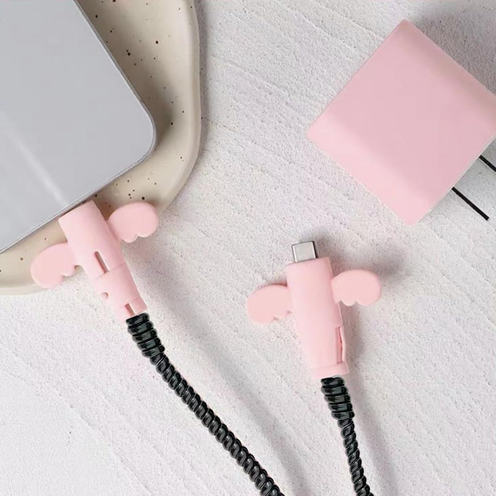 KASESSS 4 Spiral Cable Wrap, 4 Silicone Charger Protector, 4 Cable Ties, USB Cable Sleeve 1.4M, Cute Charging Cable Protector - Image 2