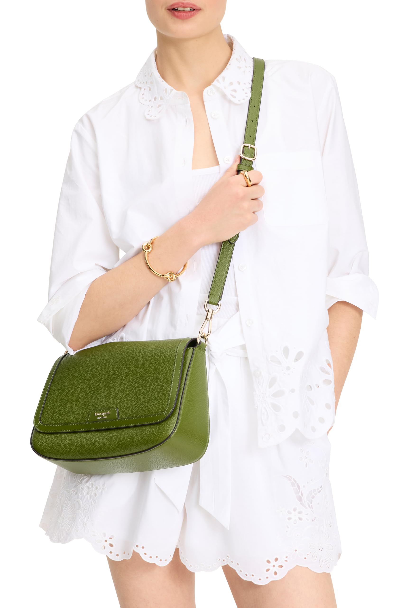 kate spade new york womens Hudson Pebbled Leather Flap Shoulder Bag: Jungle Vine One Size