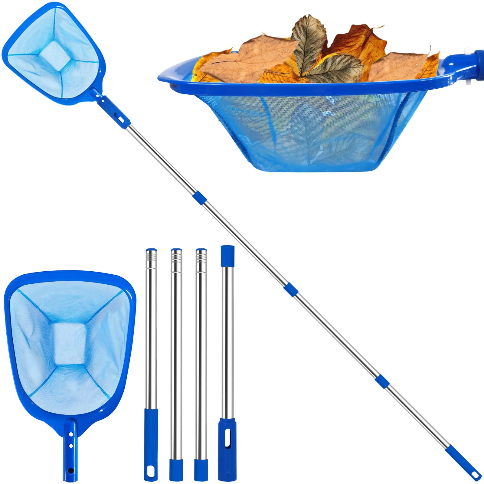 4BAOHUI Swimming Pool Net with Pole, 185 cm Pool Skimmer Net for Leaf Cleaning, Hot Tub Net with 4 Stainless Steel Poles for Cleaning Pool, Garden Pond, Fountain, Tubs, Spa, Fish Tank
